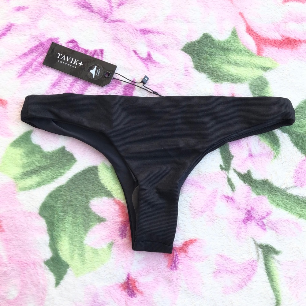 Ali Ribbed Black Minimal Coverage Swim Bottom - Picture 3 of 4